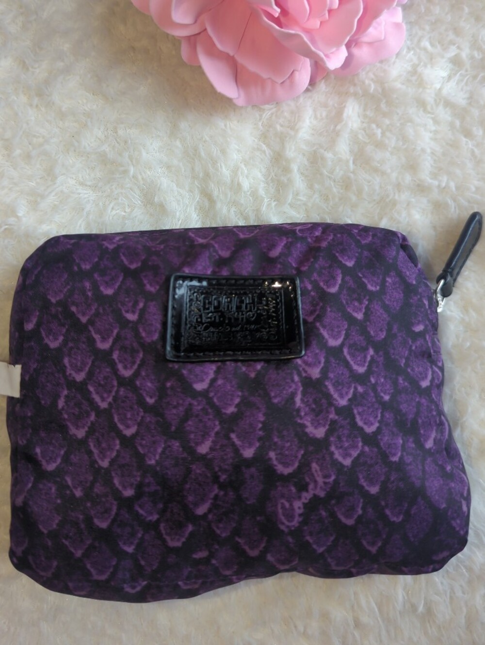 Coach Poppy Rare Vintage Purple Patterned Nylon And Patent Leather Reusable Bag